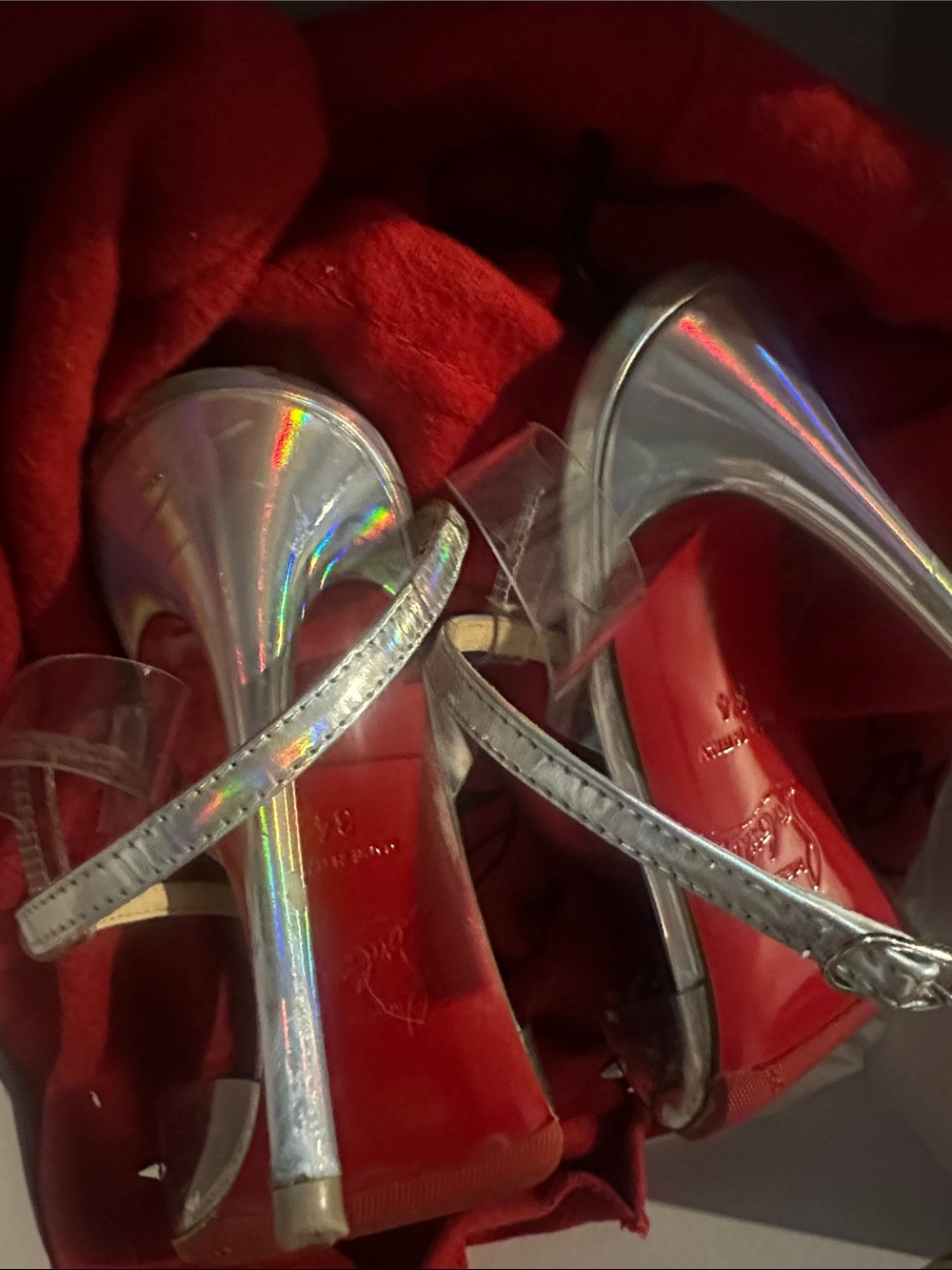 Christian Louboutin Holographic Silver Spike Pointed-Toe Sandals - Picture 2 of 2